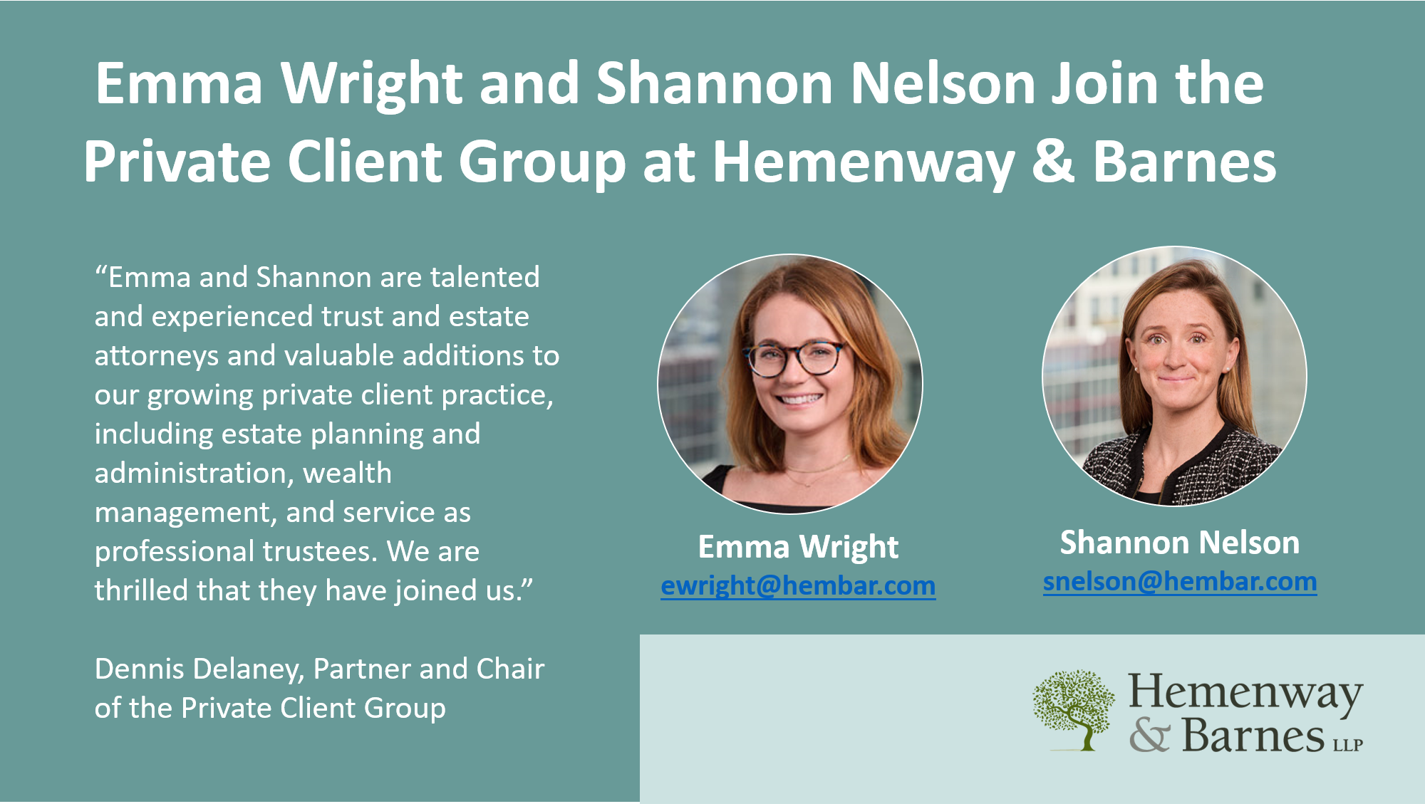 Hemenway & Barnes Emma Wright and Shannon Nelson Join the Private…