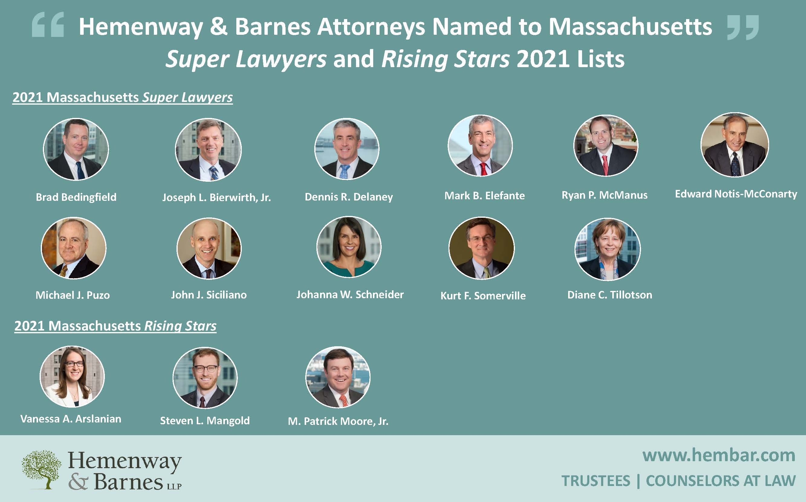 Hemenway & Barnes Attorneys Named to 2021 Massachusetts Super Lawyers and Rising Stars